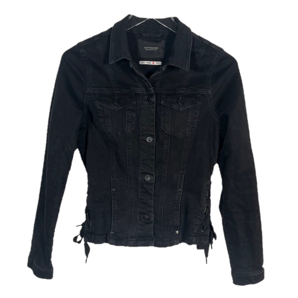 Scotch & Soda Black Denim Side Ties Jacket Size Small